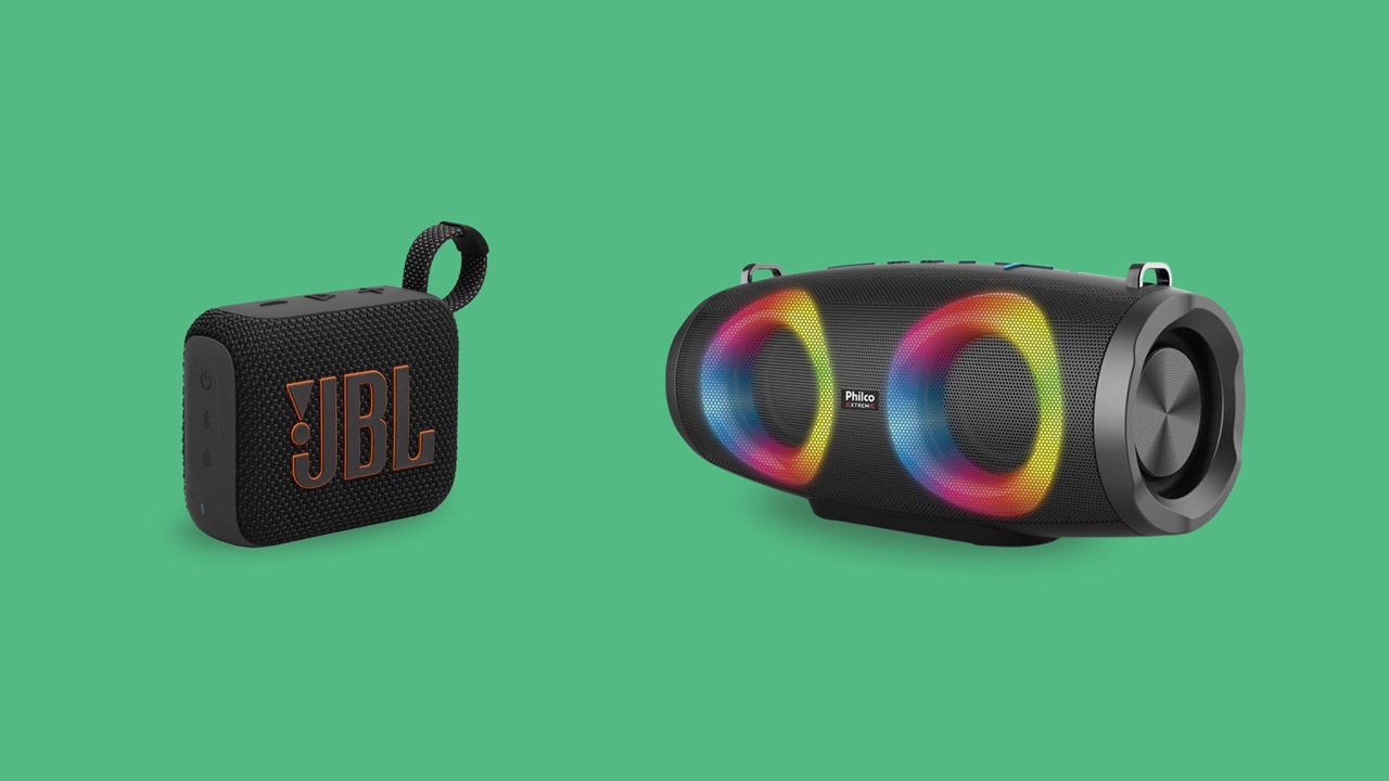 Caixa de som pequena: som claro e potente pra animar seus momentos sem ocupar espaço